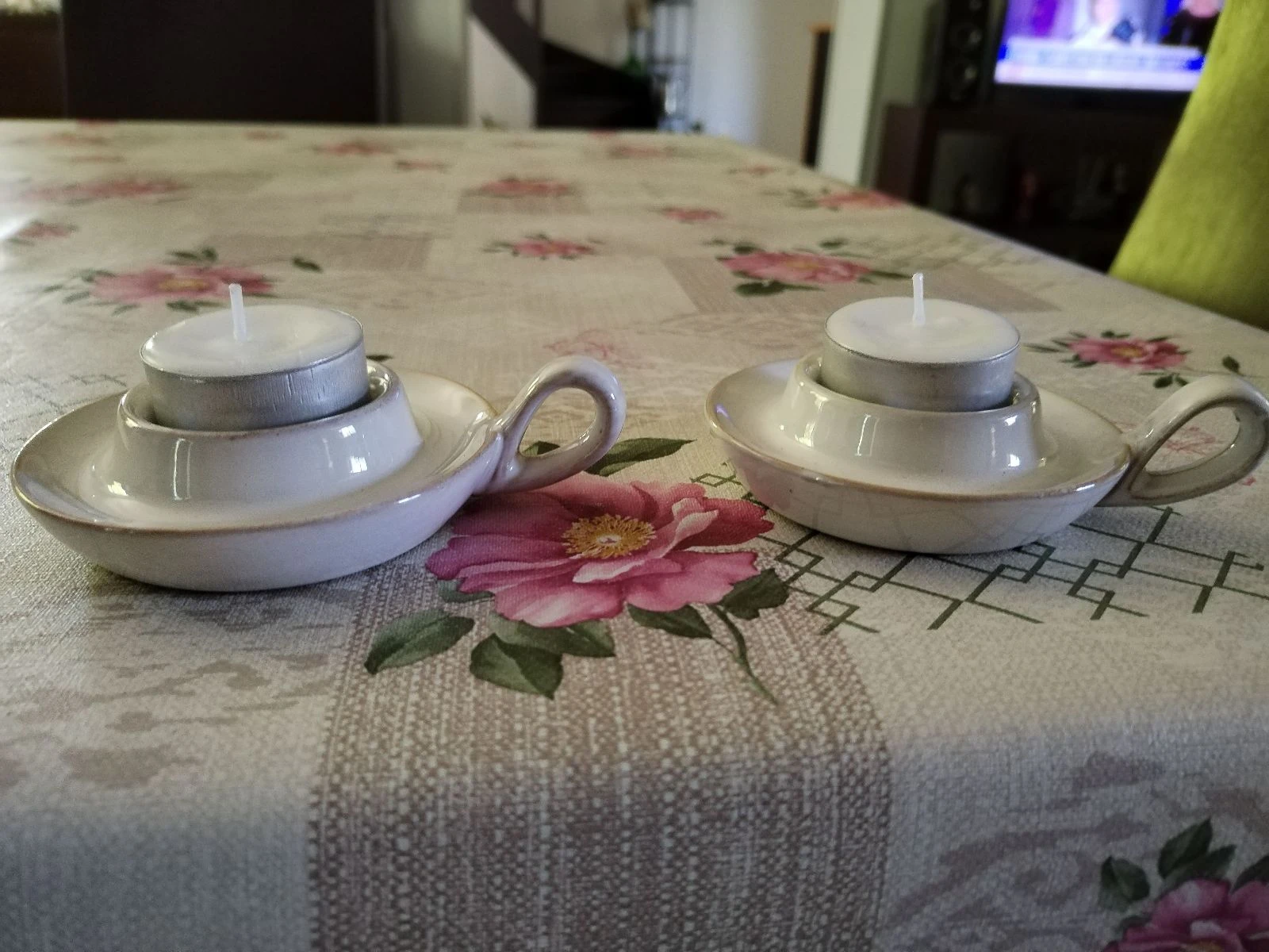 set van 2 mooie handgemaakte emaille keramische theelichtkaarsenhouders. – photo 10